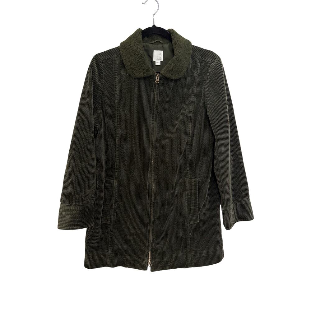 J. Jill Heritage Tumbled Cord Coat Womens Small Olive Green Sherpa Corduroy